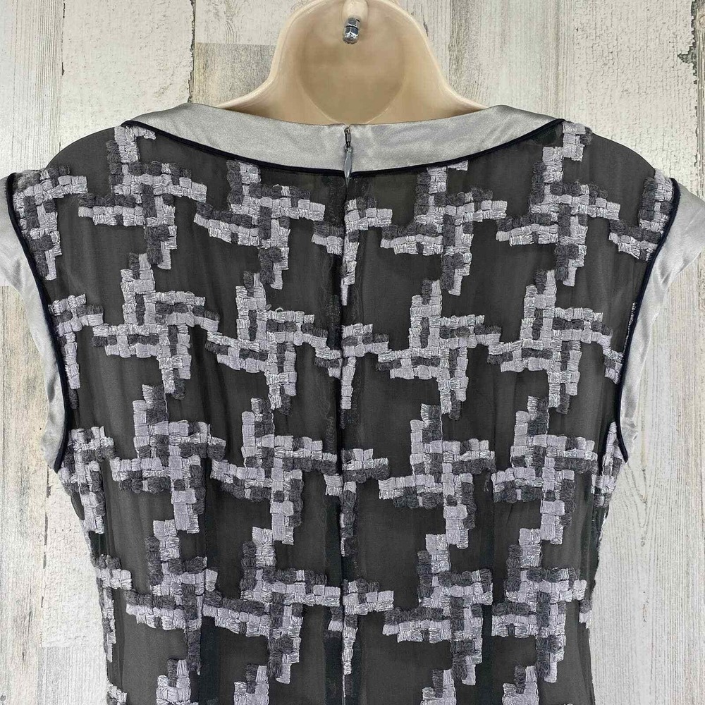 Adam Lippes Dress Womens 2 Geometric Silver Gray Silk Wool Festive Vintage - Picture 6 of 7